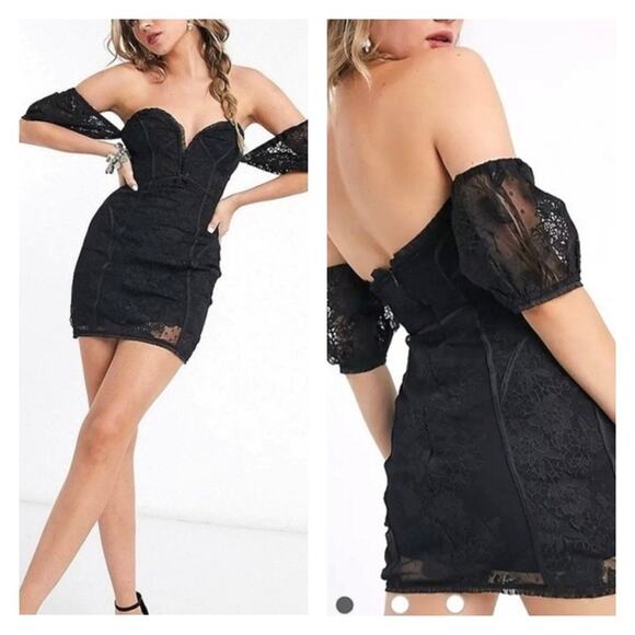 For Love And Lemons Dresses & Skirts - NWT For Love & Lemons Azalea Lace Strapless Mini Dress M Black